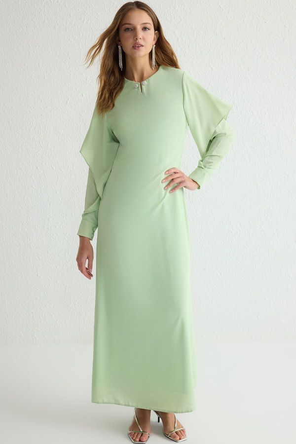 Trendyol Trendyol Light Green Flounce Detail Woven Satin Evening Dress