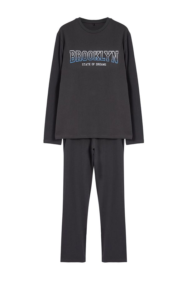Trendyol Trendyol Men's Anthracite Regular Fit Printed Knitted Pajama Set