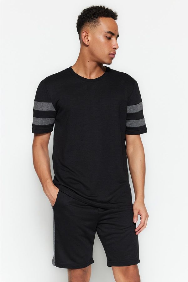 Trendyol Trendyol Men's Black Regular/Normal Fit Paneled Cotton Tracksuit Set