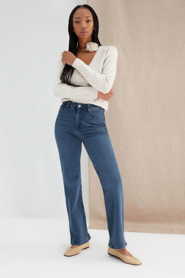 Trendyol Trendyol Midnight Blue High Waist Comfort traperice širokih nogavica