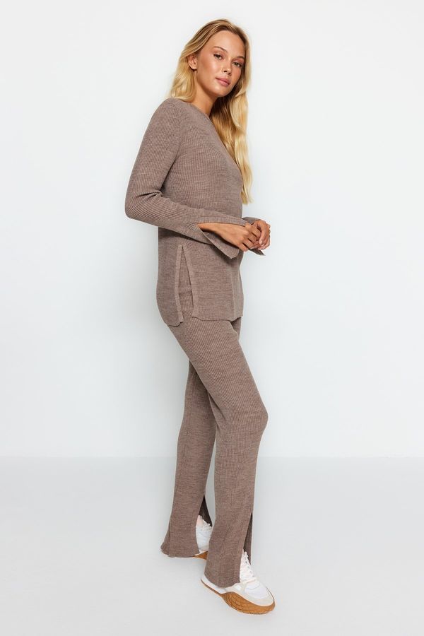 Trendyol Trendyol Mink Slit Knitwear Top and Bottom Set