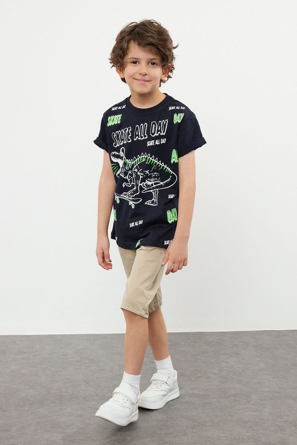 Trendyol Trendyol Navy Blue Printed Knitted T-Shirt