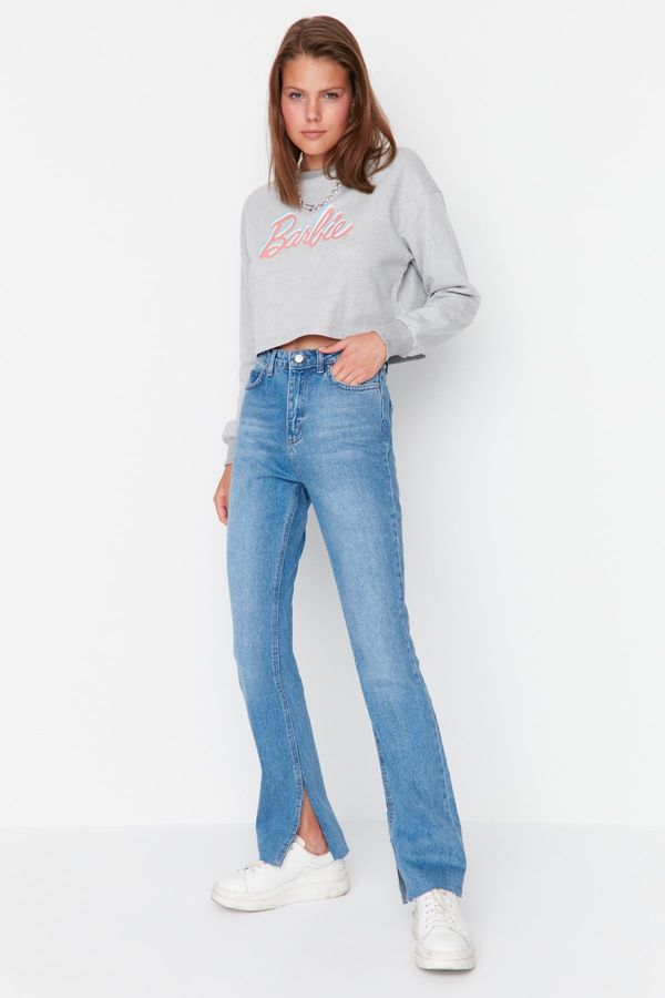 Trendyol Trendyol Navy Blue Prorezane traperice visokog struka