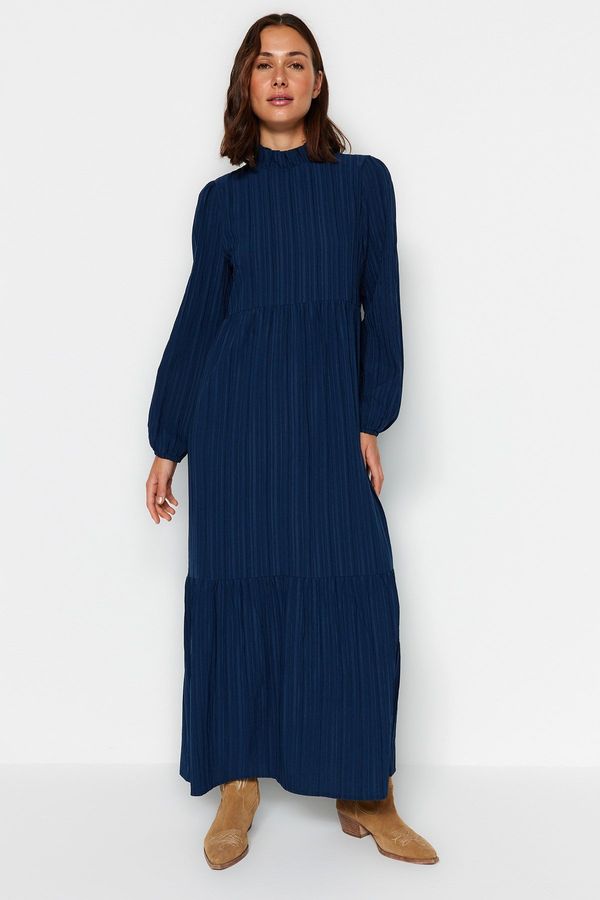Trendyol Trendyol Navy plavi stand-up ovratnik nabora široki fit tkana haljina
