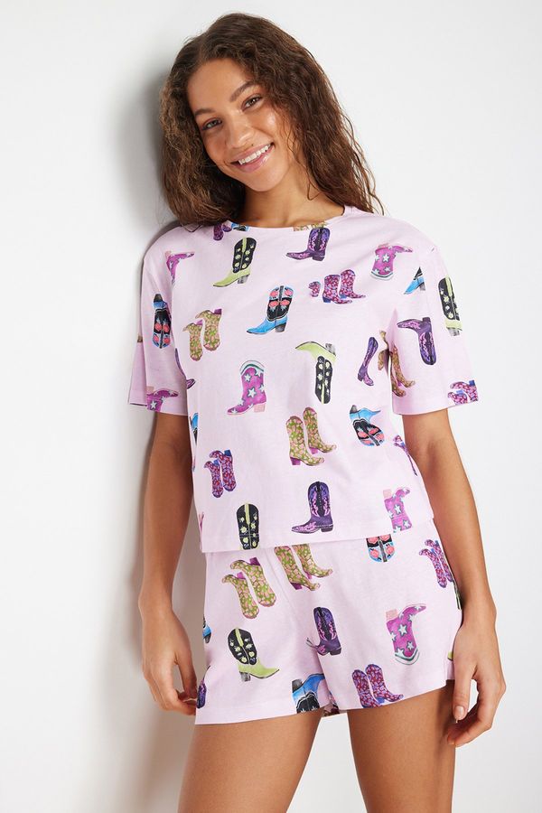Trendyol Trendyol Pink 100% Cotton Leisure Patterned Knitted Pajamas Set