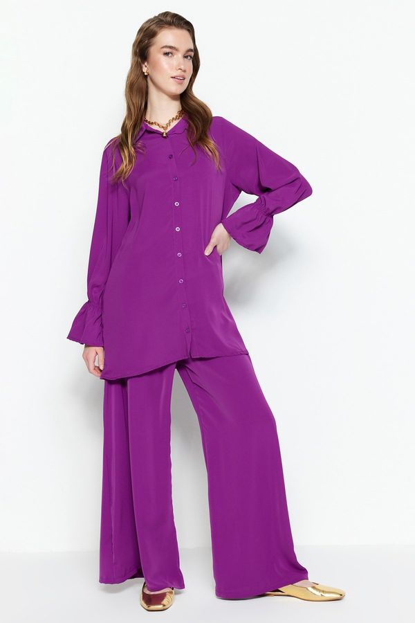 Trendyol Trendyol Purple Wide Legs Woven Aerobin Shirt-Pants Set