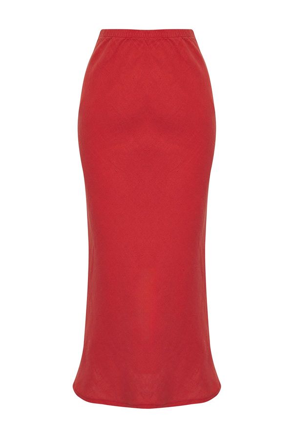 Trendyol Trendyol Red 100% Linen Elastic Waist High Waist Midi Skirt