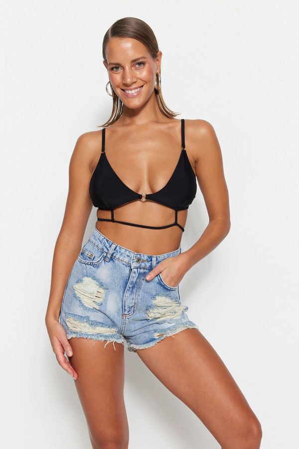 Trendyol Trendyol Ripped Blue Mini Denim 100% Cotton Shorts & Bermuda
