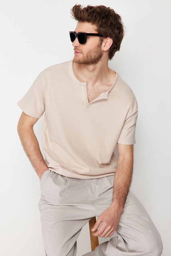 Trendyol Trendyol Stone Regular/Normal Cut Textured Apparel Collar 100% Cotton T-Shirt