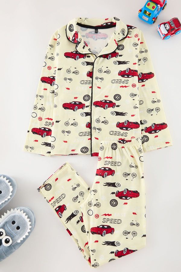 Trendyol Trendyol Yellow Boy Printed Pajama Set Knitted Bottom-Top Set