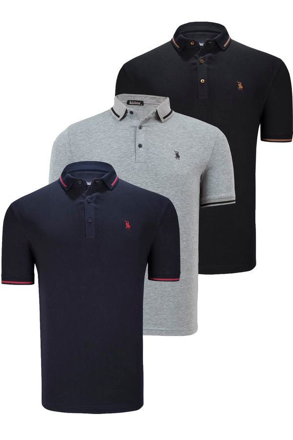 dewberry TRIPLE SET T8586 DEWBERRY MEN'S T-SHIRT-BLACK-NAVY-GREY
