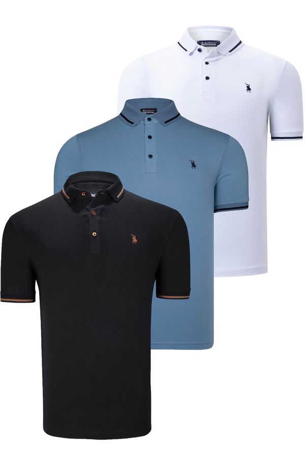 dewberry TRIPLE SET T8586 DEWBERRY MEN'S T-SHIRT-BLACK-WHITE-INDIGO