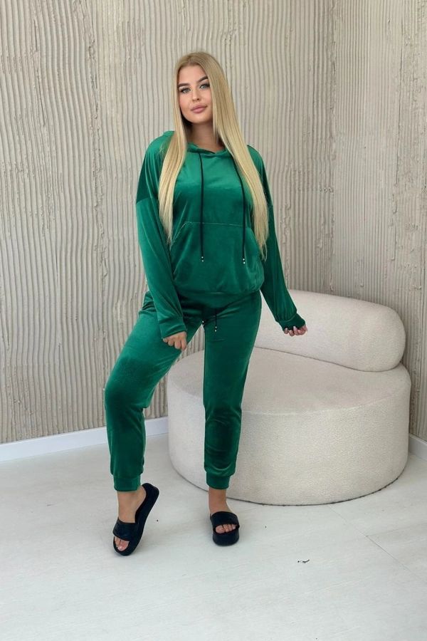 Kesi Velour set kangaroo hoodie + trousers bright green