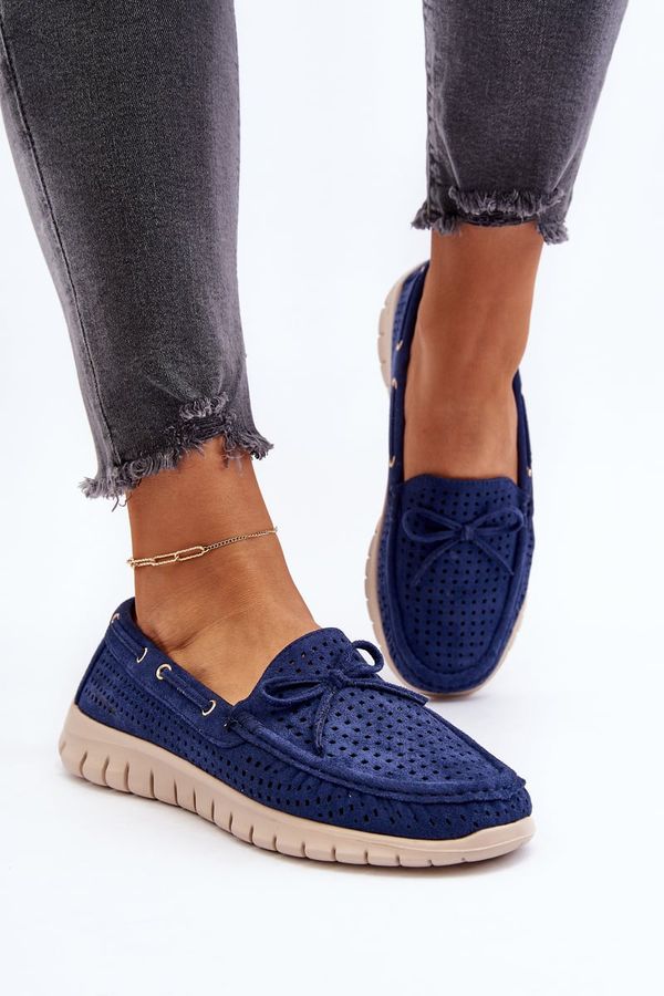 VINCEZA VINCEZA Women's Moccasins with Bow Navy Blue Reece