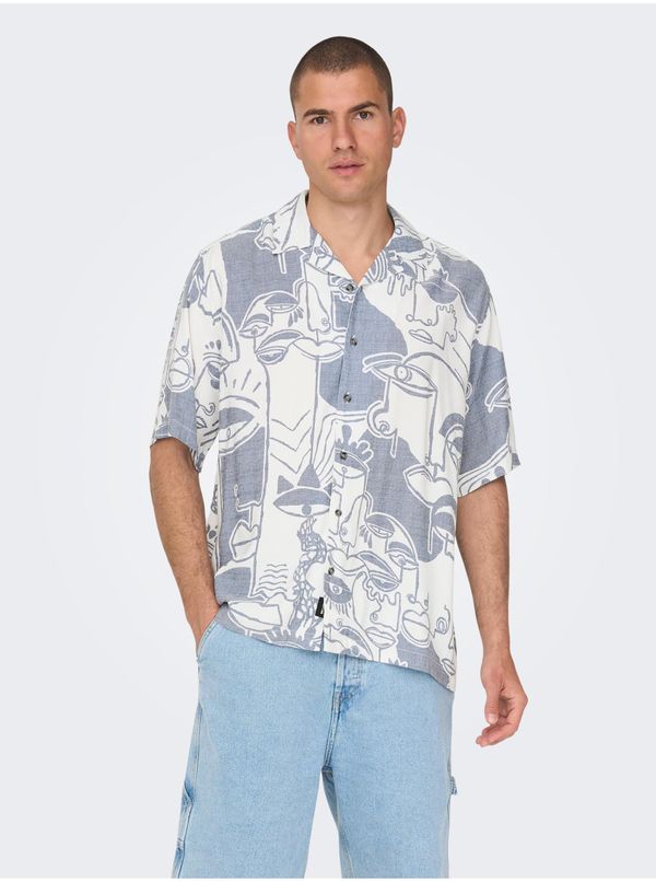 Only White-blue men's patterned shirt with short sleeves ONLY & SONS D - Men's