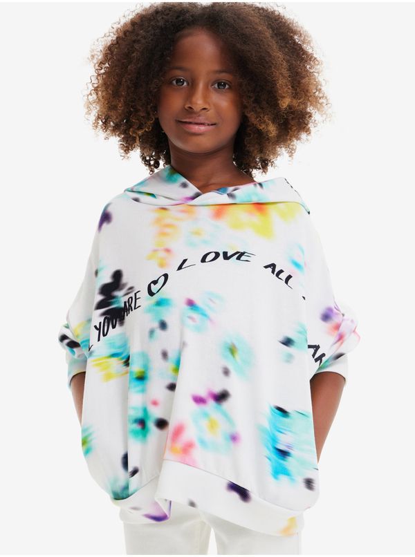 DESIGUAL White Girly Flowered Hoodie Desigual Flores - Girls