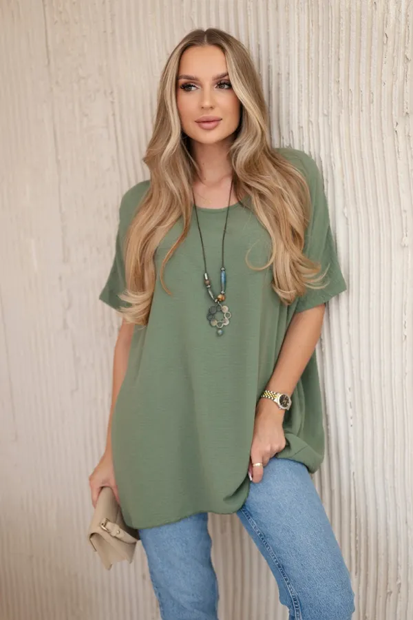 Kesi Włoski Włoski Oversized blouse with pendant bright green