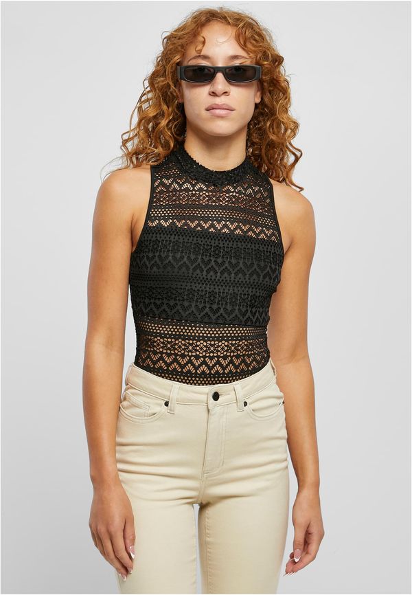 UC Ladies Women's Crochet Turtleneck Turtleneck Bodysuit Black
