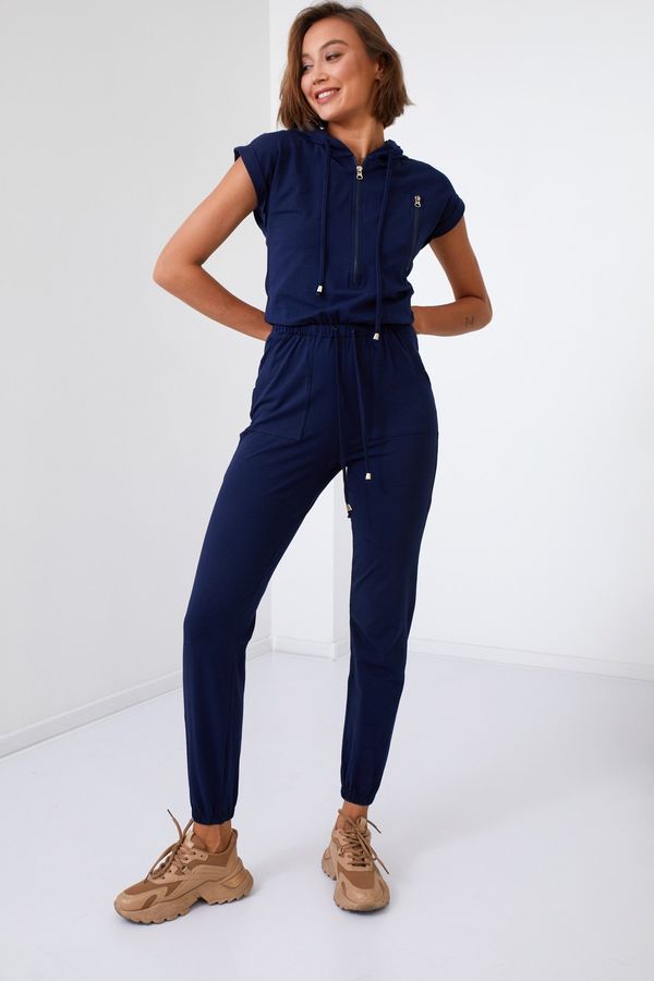FASARDI Women's Jumpsuit with Hood, Dark Blue