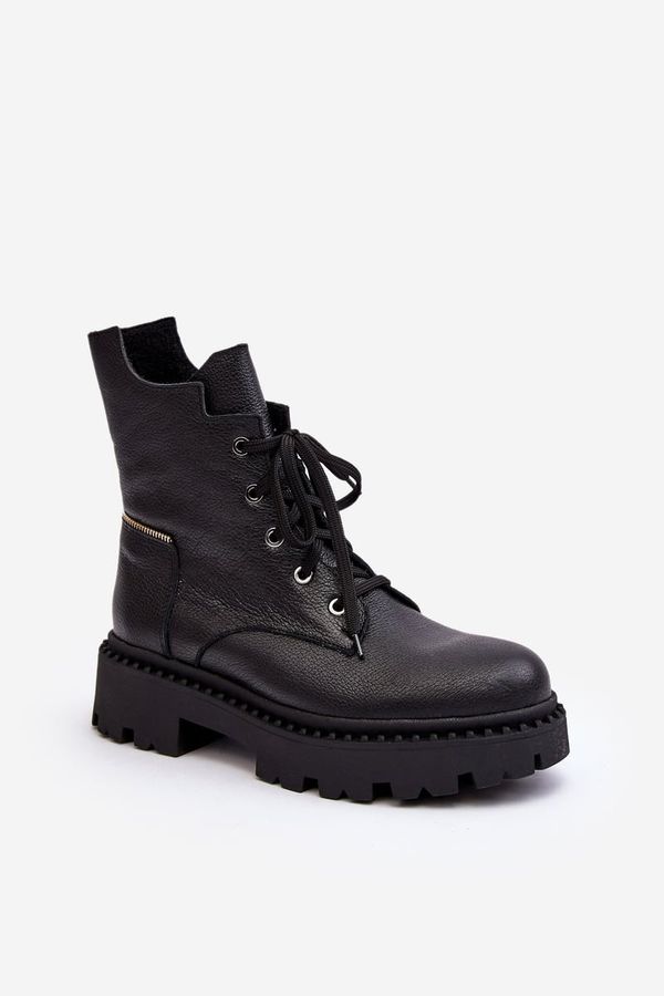 Zazoo Women's Leather Trapper Boots With Zip Zazoo 949P Black