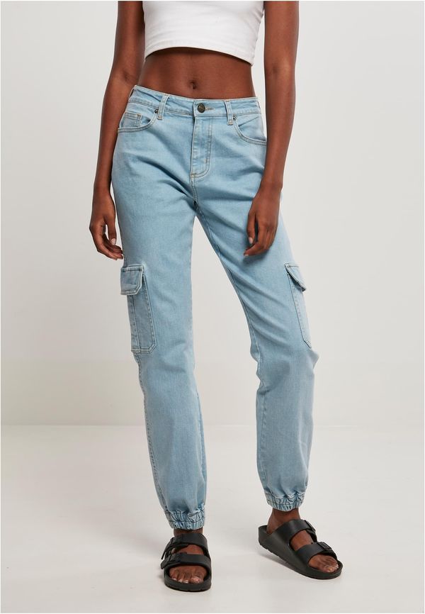 Urban Classics Women's Organic Stretch Denim Cargo Pants Clear Bleached