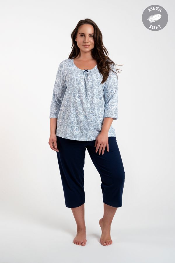 Italian Fashion Women's pyjamas Antonia, 3/4 sleeve, 3/4 leg - blue/navy blue print
