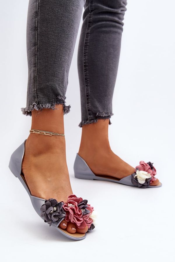 Kesi Women's rubber ballerinas with flowers Grey Junikla