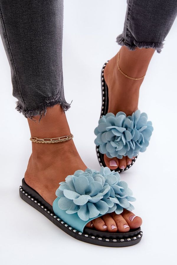 Kesi Women's slippers decorated with flowers, blue cellanen