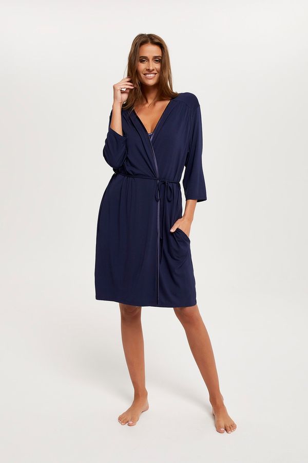 Italian Fashion Women's Song Bathrobe with 3/4 Sleeves - Navy Blue