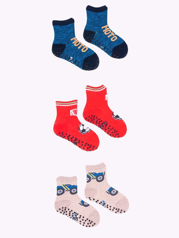 Yoclub Yoclub Kids's Boys' Cotton Socks Anti Slip ABS Patterns Colours 3-pack SKA-0109C-AA3A-003