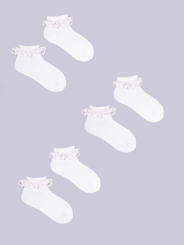 Yoclub Yoclub Kids's Girls' Turn Cuff Ruffle Cotton Socks 3-pack SKA-0122G-010J-001