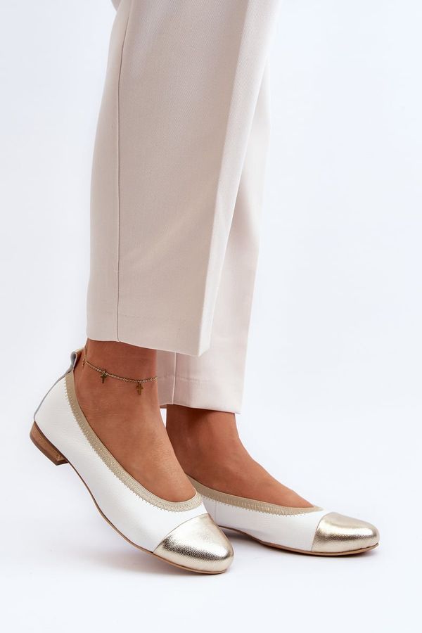 Zazoo Zazoo 2890 Leather Ballerina White-Gold