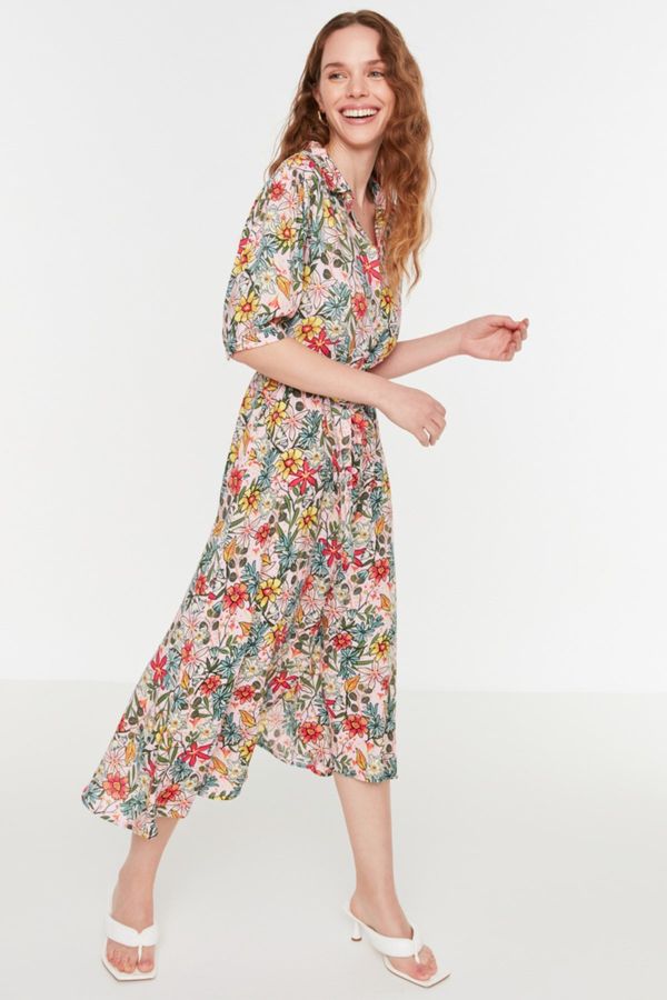 Trendyol Ženska haljina Trendyol MultiColored BeltEd Shirt Dress