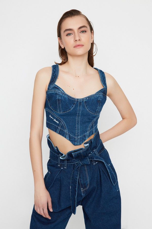 Trendyol Ženski crop top Trendyol TPRAW22BZ1118/Navy blue
