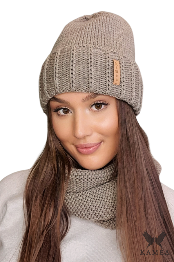 Kamea Ženski set Kamea Kamea_Set_Hat&Chimney_K.22.252.04_Dark_Beige