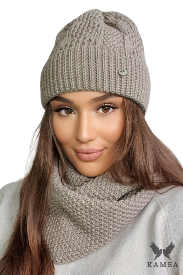 Kamea Ženski set Kamea Kamea_Set_Hat&Chimney_K.22.255.04_Dark_Beige