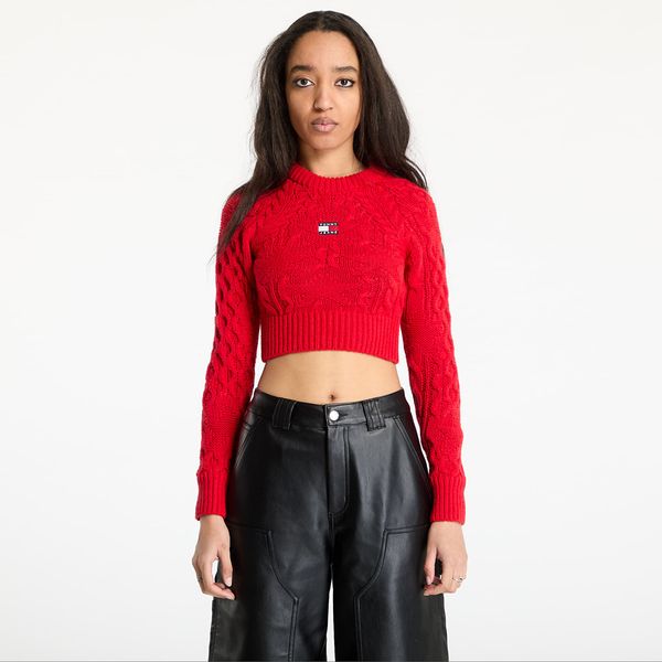 Tommy Hilfiger Džemper Tommy Jeans Badge Star Cable Sweater Red XS