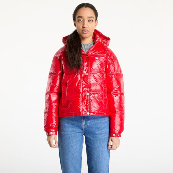 Tommy Hilfiger Jakna Tommy Jeans Shiny Hooded Badge Jacket Red XS