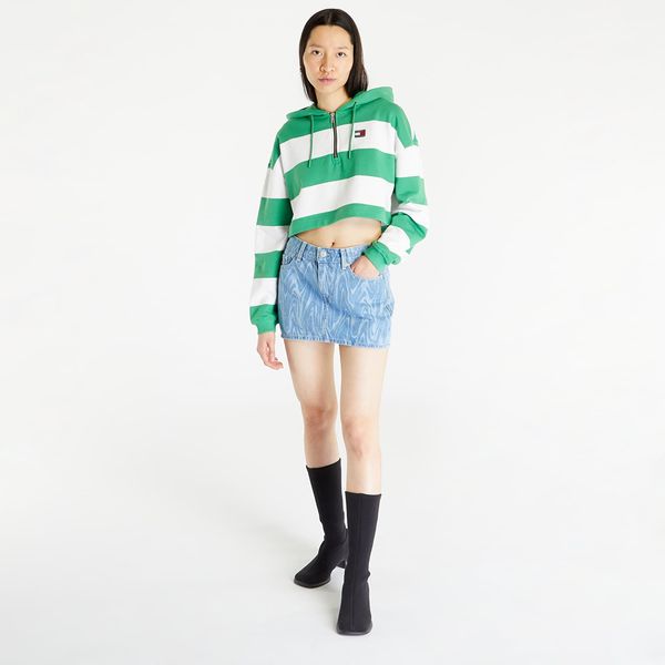 Tommy Hilfiger Tommy Jeans Crop Stripe 1/4 Zip Hoodie Coastal Green