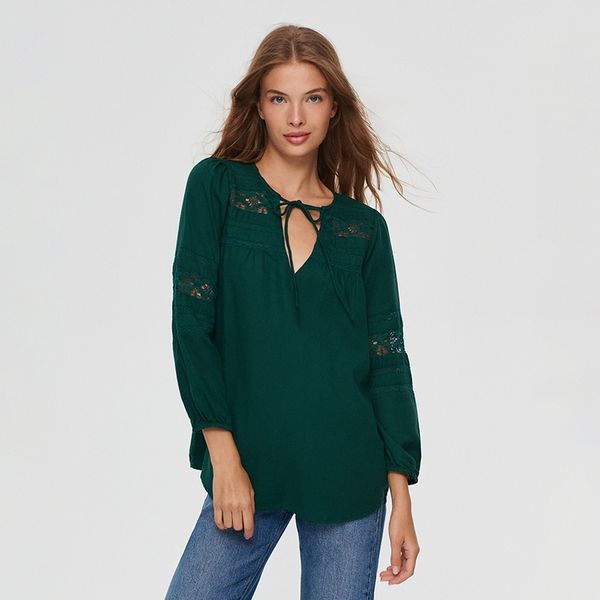 House House - Bluza s čipkanim umetkom - Boja zemlje