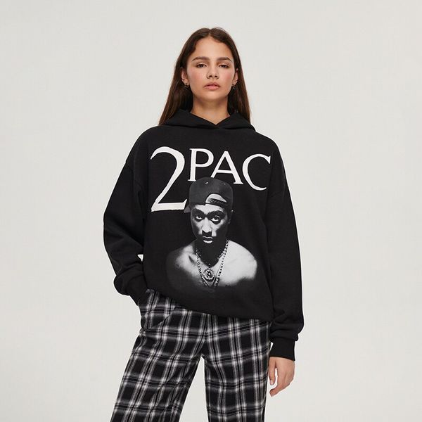 House House - Predimenzionirana majica s kapuljačom 2Pac - Crna
