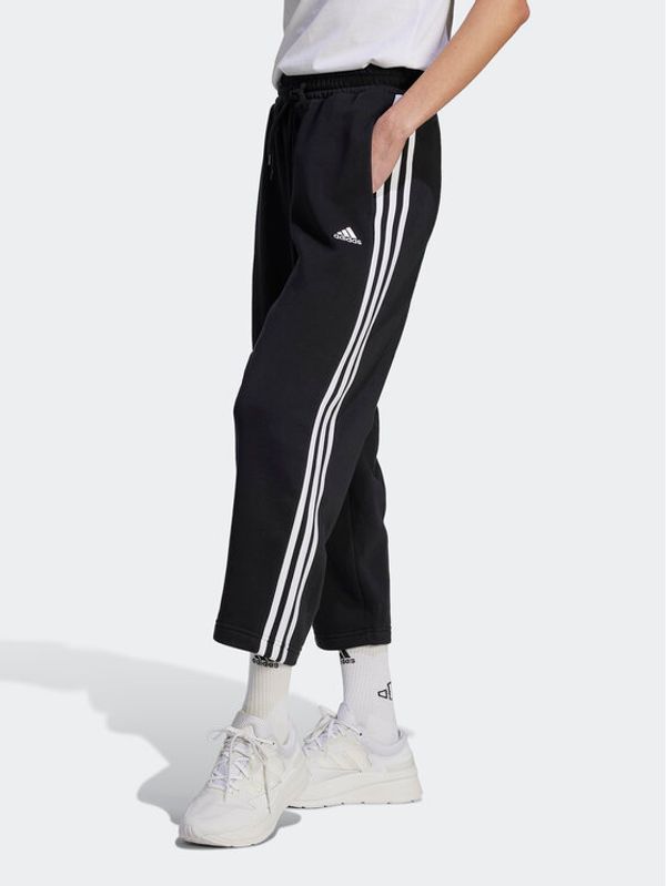adidas adidas Donji dio trenerke Essentials 3-Stripes Open Hem Fleece HZ5748 Crna Loose Fit