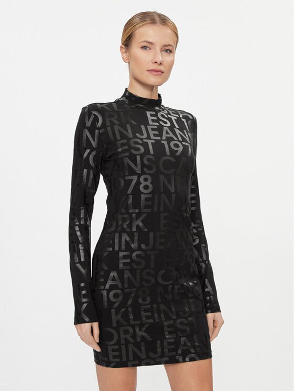 Calvin Klein Jeans Calvin Klein Jeans Haljina za svaki dan Logo Aop Long Sleeve Dress J20J222989 Crna Slim Fit