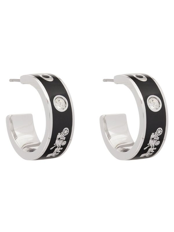 Coach Coach Naušnice Enamel Horse & Carriage Hoop Earrings 37479036RHO003 Crna