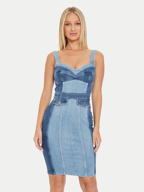Guess Guess Jeans haljina W4YK02 D5DX2 Plava Slim Fit