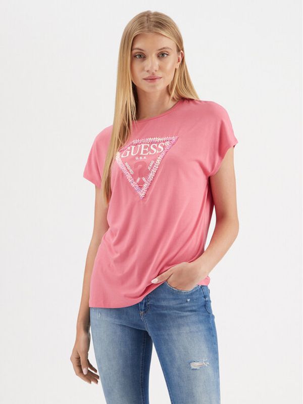 Guess Guess Majica Flowers Triangle W3GI39 K68D2 Ružičasta Oversize