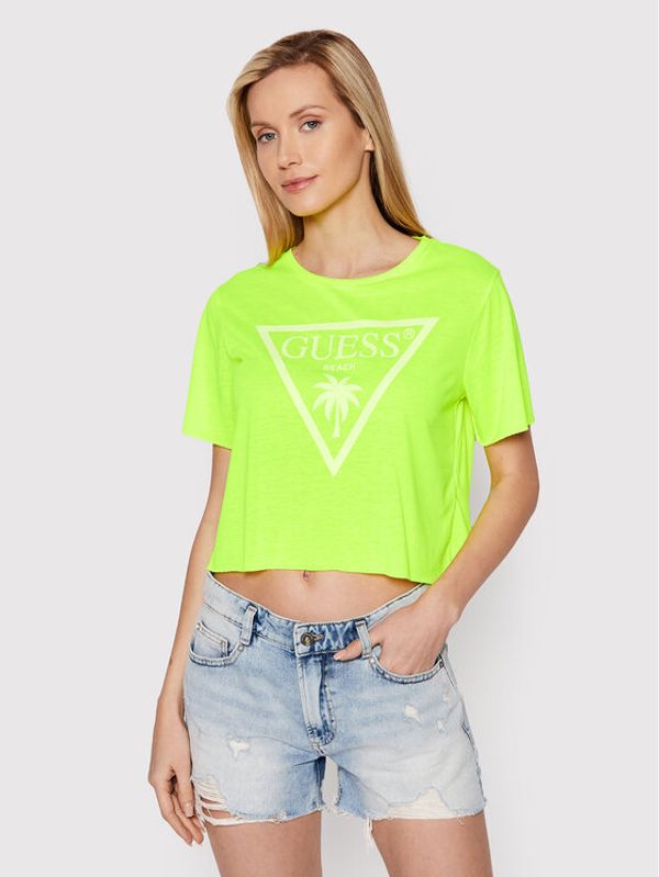 Guess Guess T-shirt E02I01 KB9I0 Zelena Regular Fit