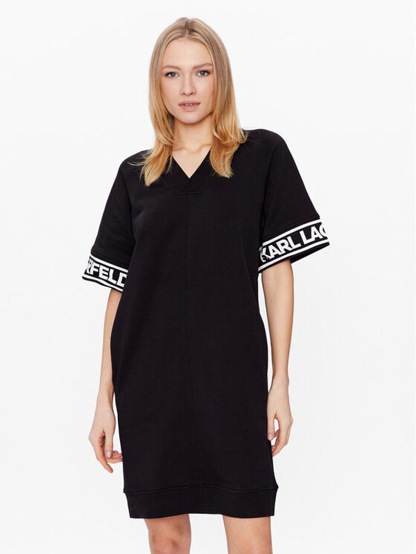 KARL LAGERFELD KARL LAGERFELD Džemper haljina Logo 225W1356 Crna Relaxed Fit