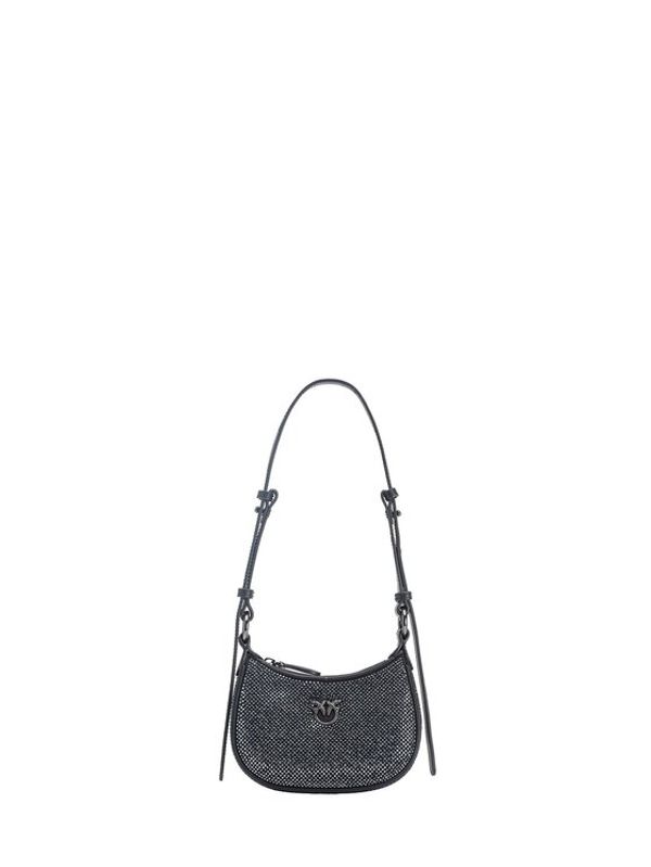 PINKO PINKO Torba PINKO BORSA HALF MOON BABY FULL STRASS BLOCK COLOR + PELLE - 103538-A21O Crna