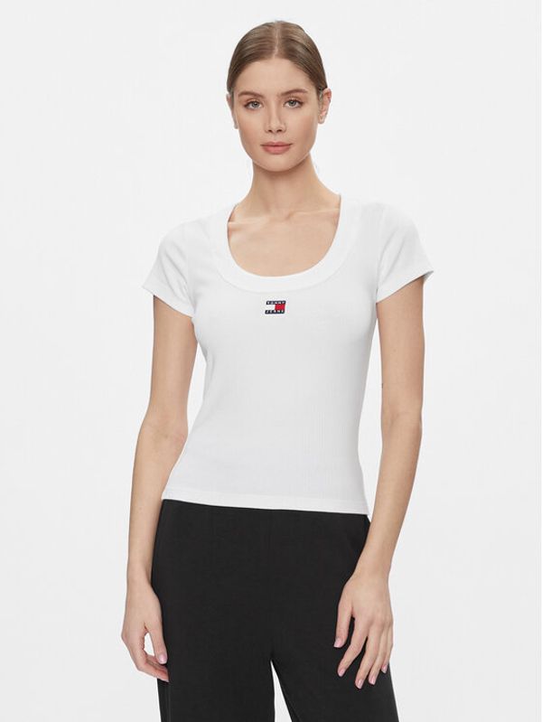 Tommy Jeans Tommy Jeans T-shirt Tjw Slim Badge Rib Tee Ss DW0DW17396 Bijela Slim Fit